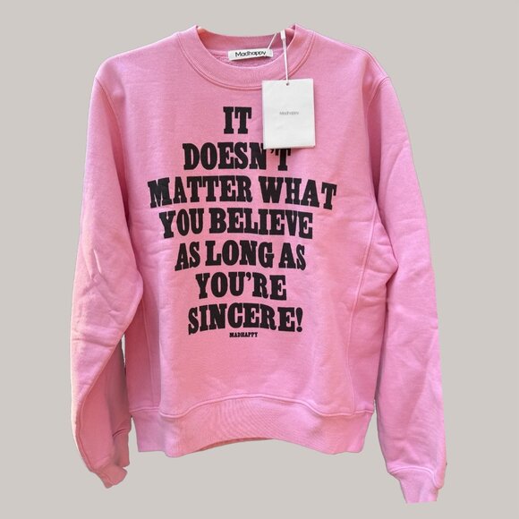 Limited NWT XS MADHAPPY Tokyo Fleece Crewneck Sweatshirt Pink Made in USA - Picture 1 of 4